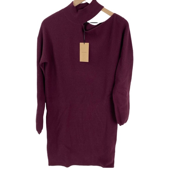 Halogen Burgundy Cutout Shoulder Sweater Dress - Size Small | Mock Neck, L/S - Picture 2 of 7